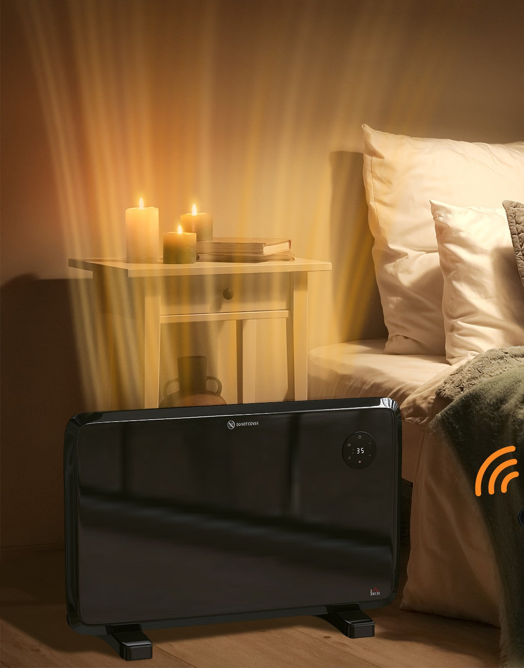 slim black electric panel heater on feet
