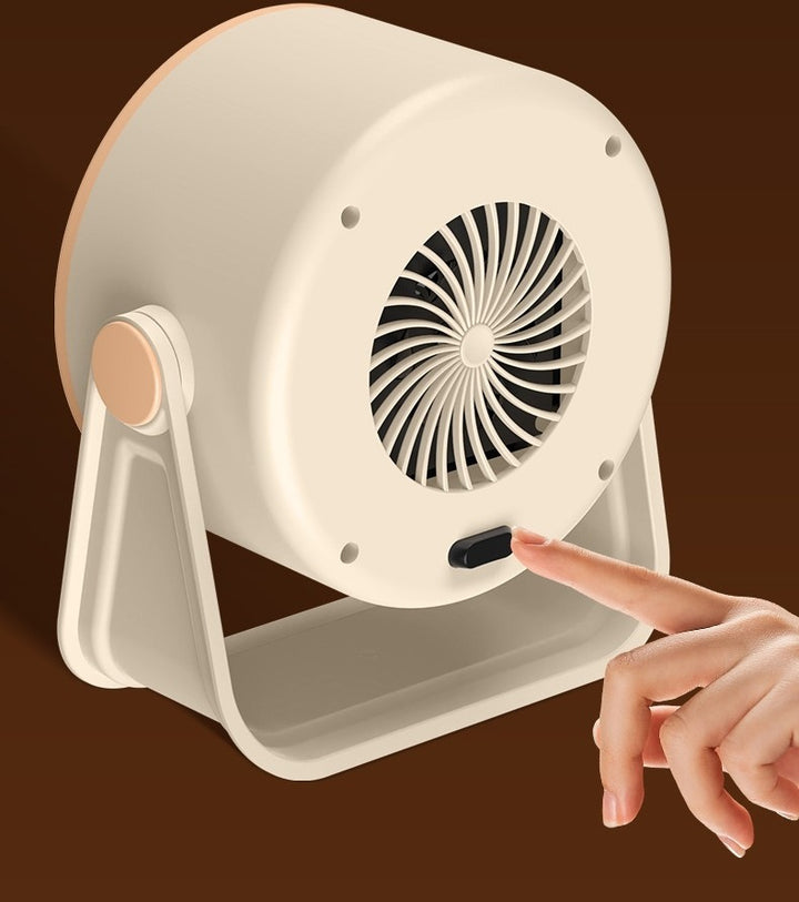 Beige round fan heater on tilting stand