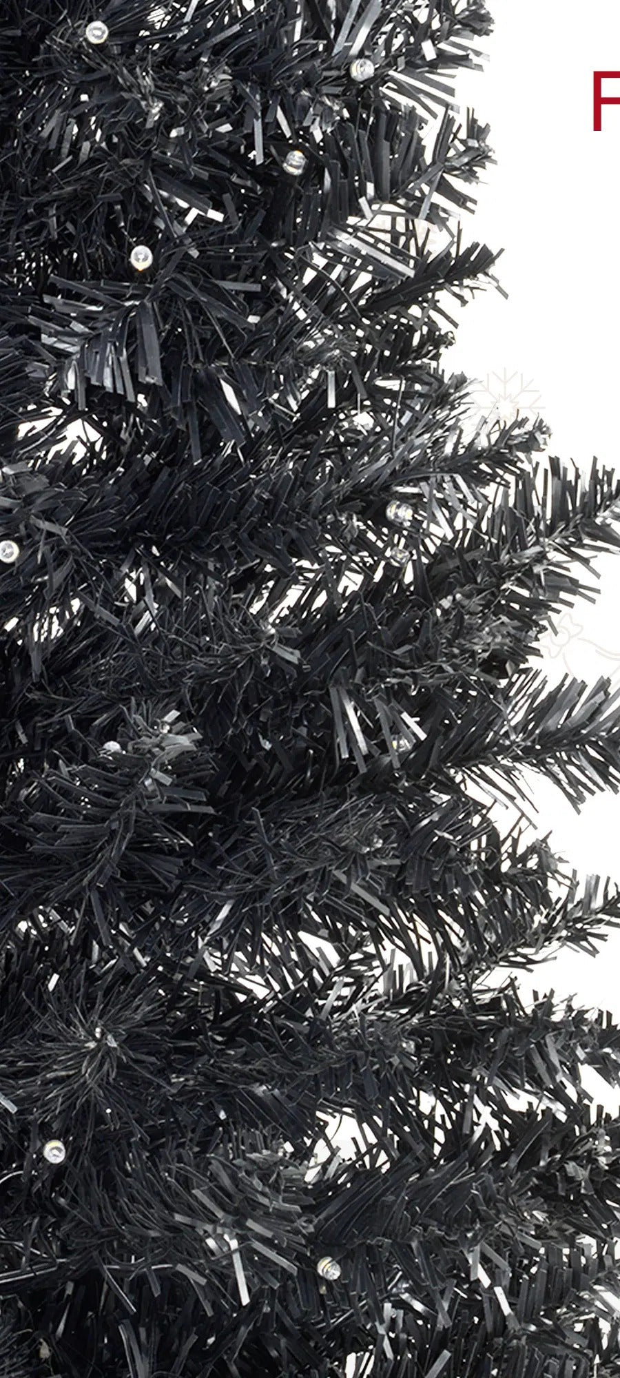 Black slim pencil tree with warm lights