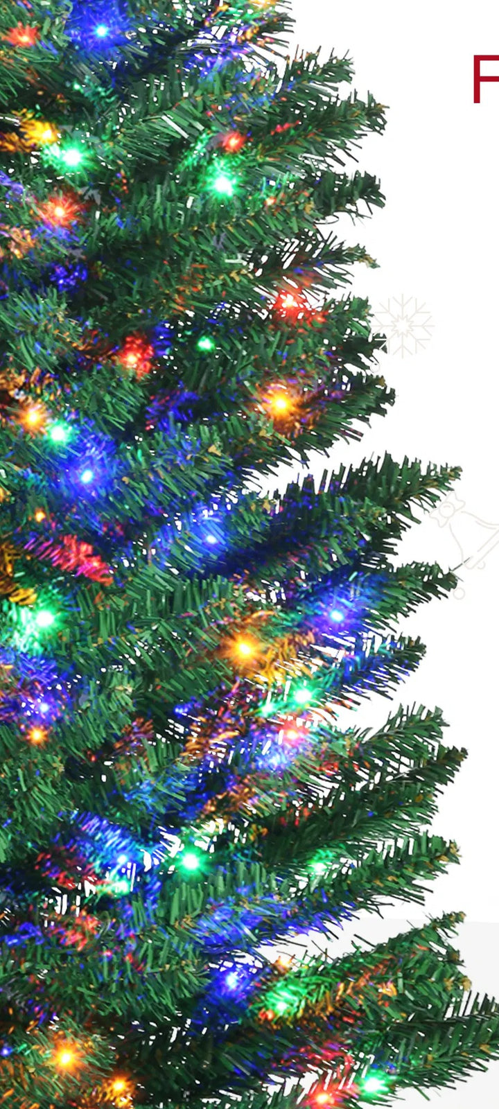 Slim green tree with multicolour lights
