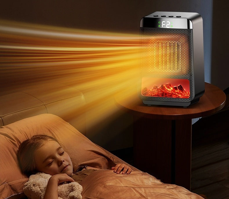 Fan heater with glowing flame effect