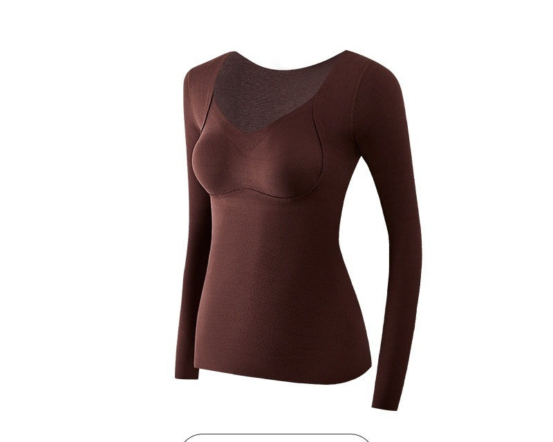 Black fleece lined thermal top with V neck