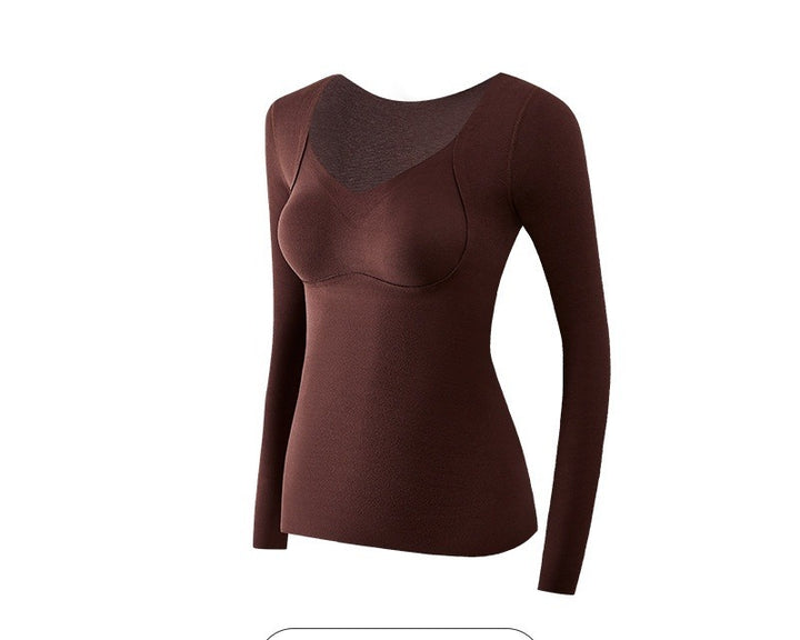 Black fleece lined thermal top with V neck