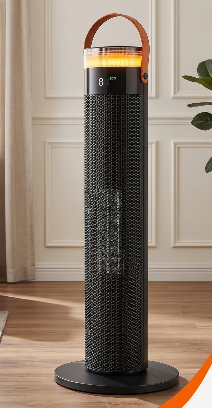 black ceramic tower heater with LED ring light