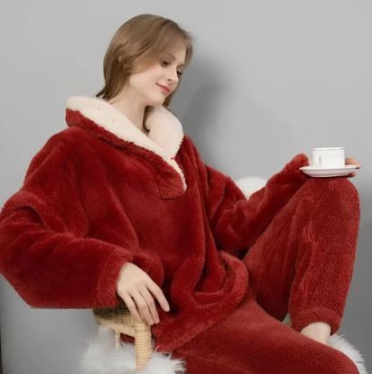 Cosycombe™ Women's Fluffy Sherpa Fleece Pyjama Set for Cosy Nights