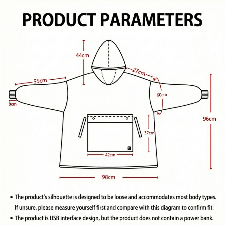 Cosycombe™ Heated Wearable Blanket Hoodie with 3-Zone USB Warmth