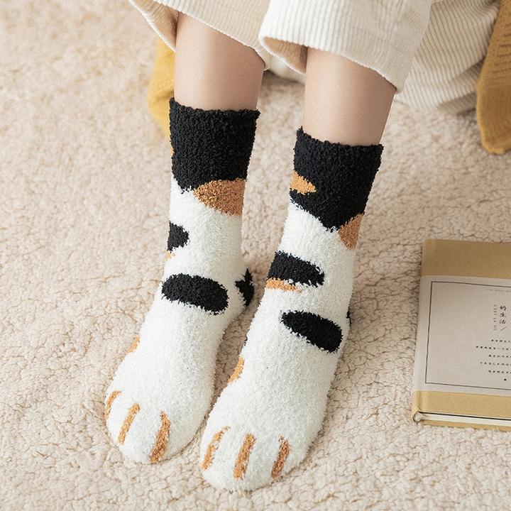 Cosycombe™ Cute Cat Paw Socks in Plush Coral Fleece – One Size Fits All