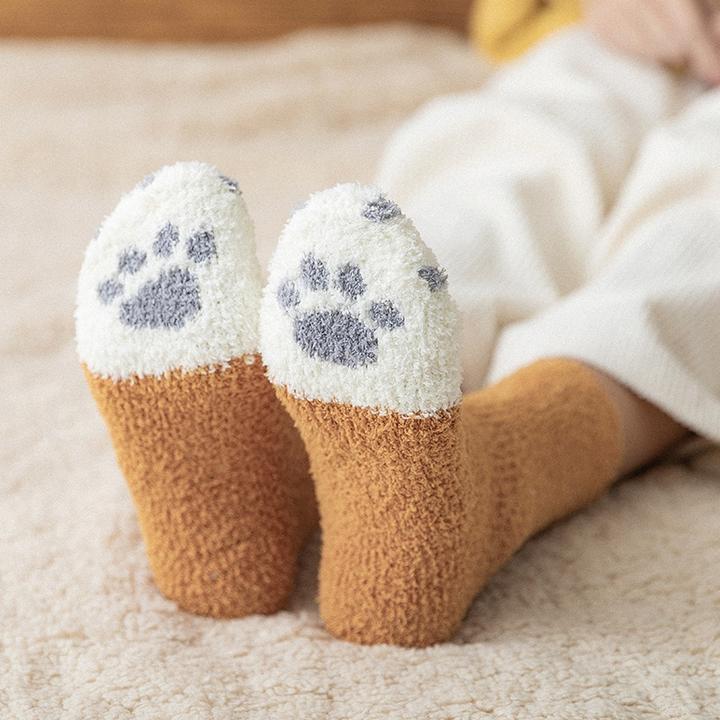 Cosycombe™ Cute Cat Paw Socks in Plush Coral Fleece – One Size Fits All