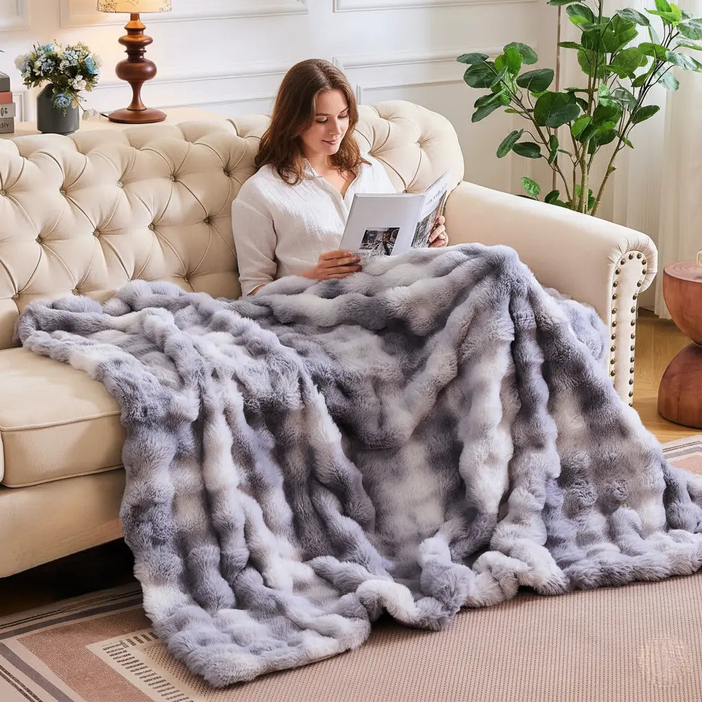 Cosycombe™ Reversible Faux Rabbit Fur Throw with Velvet Fleece Side
