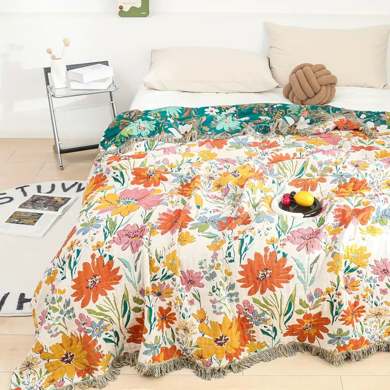 Cosycombe™ Jacquard Wildflower Cotton Blanket for Every Season
