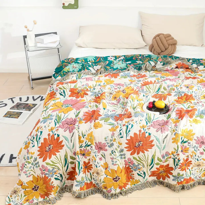 Cosycombe™ Jacquard Wildflower Cotton Blanket for Every Season