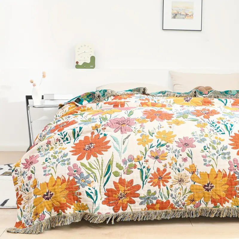 Cosycombe™ Jacquard Wildflower Cotton Blanket for Every Season