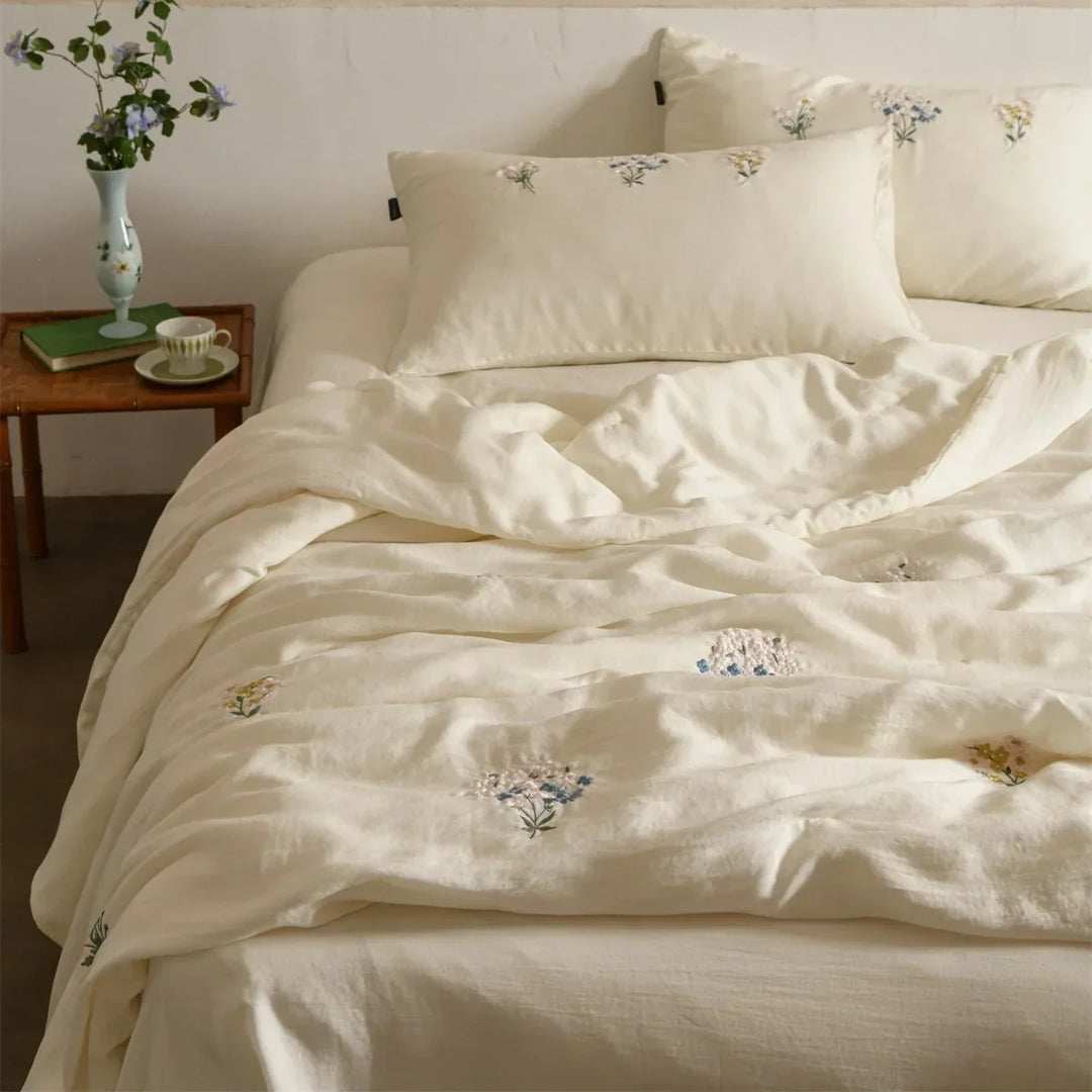 Cosycombe™ Embroidered Linen-Cotton Bedding Set That Breathes All Year