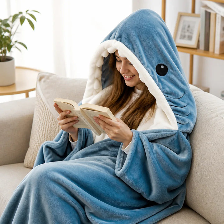Cosycombe™ Shark Hooded Wearable Blanket in Ultra-Soft Lightweight Fleece
