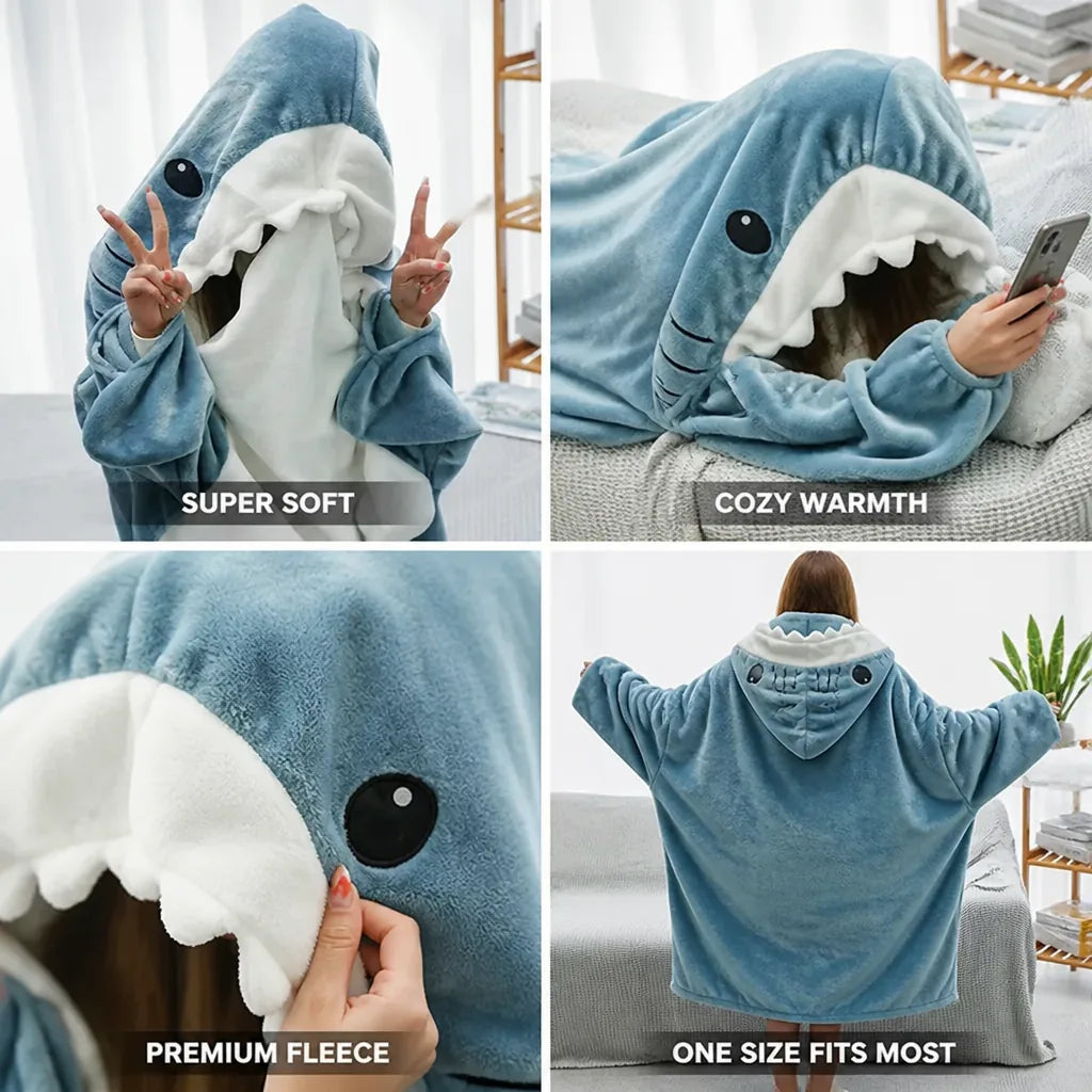Cosycombe™ Shark Hooded Wearable Blanket in Ultra-Soft Lightweight Fleece