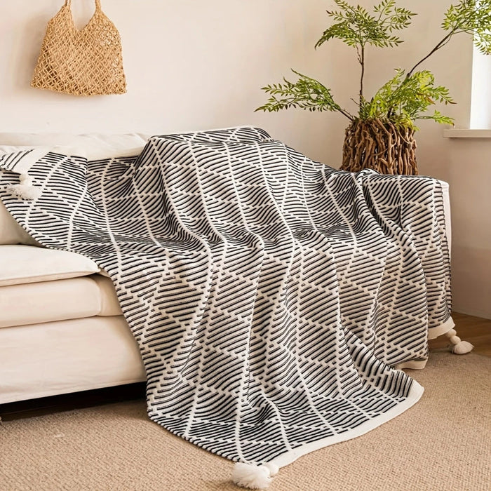 Cosycombe™ Monochrome Diamond Throw Blanket with Tassels, Reversible