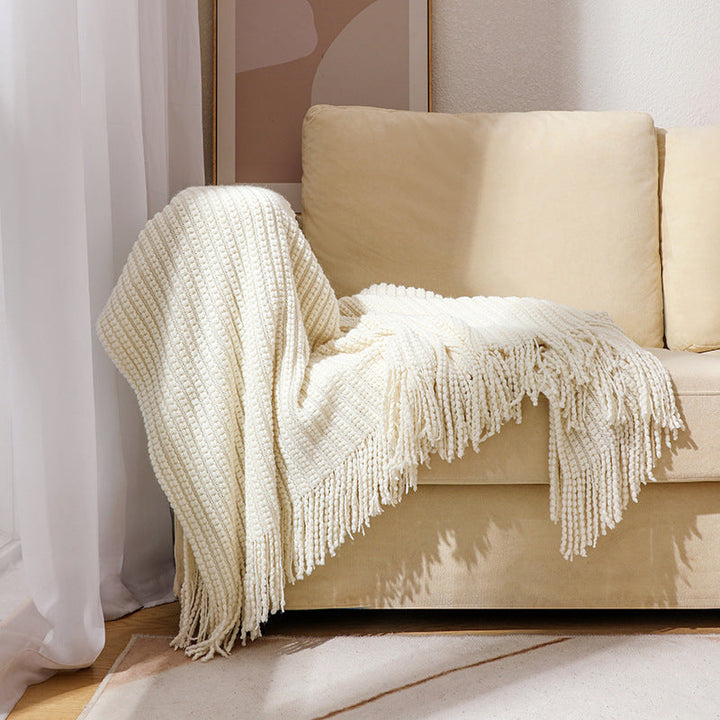 Cosycombe™ Textured Knit Throw with Fringe Trim, Soft and Machine Washable