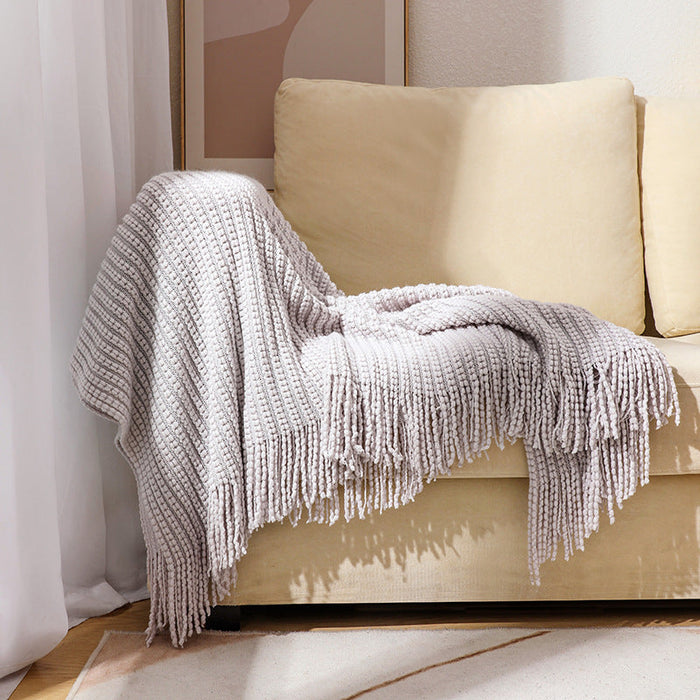 Cosycombe™ Textured Knit Throw with Fringe Trim, Soft and Machine Washable