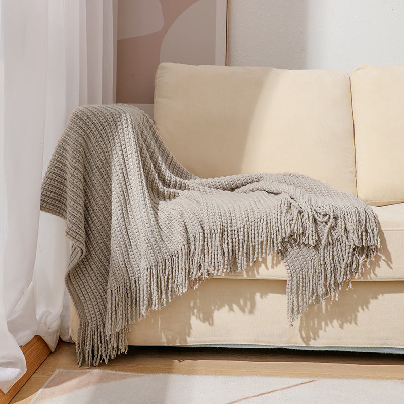 Cosycombe™ Textured Knit Throw with Fringe Trim, Soft and Machine Washable