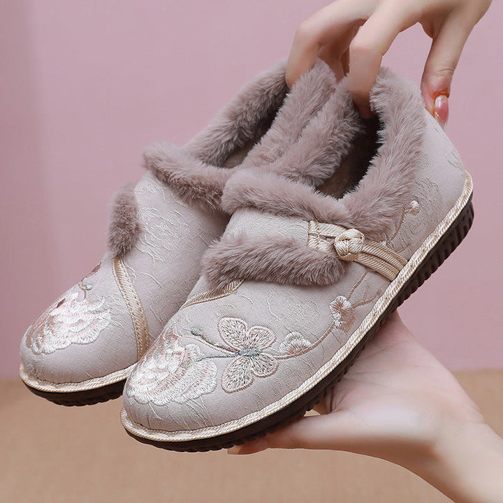 Cosycombe™ Embroidered Floral House Slippers with Warm Fluffy Lining