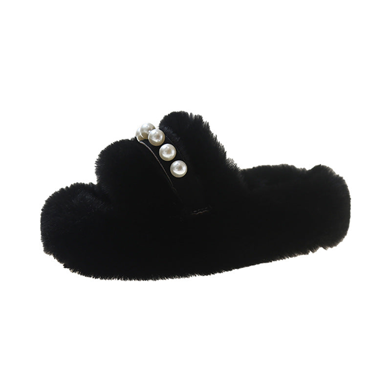 Cosycombe™ Fluffy Open-Toe Slippers with Elegant Pearl Detail
