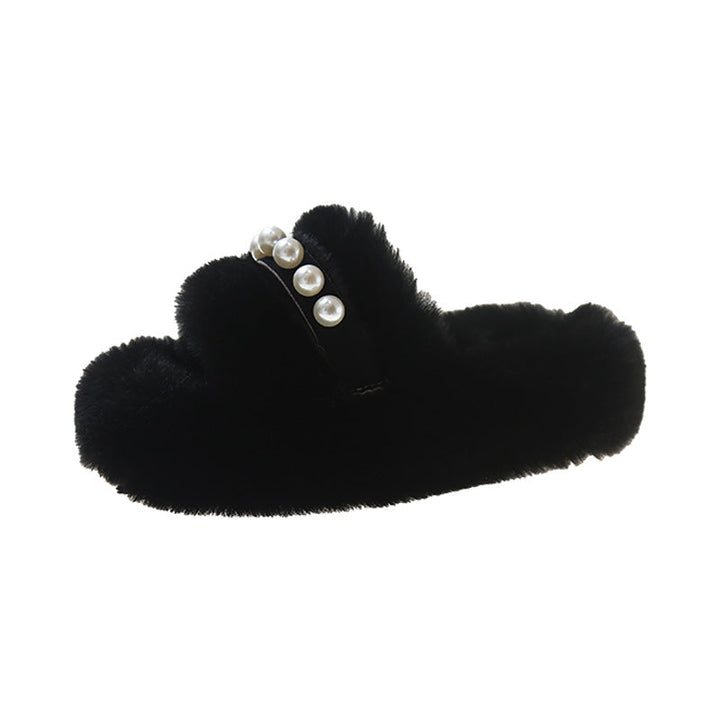Cosycombe™ Fluffy Open-Toe Slippers with Elegant Pearl Detail
