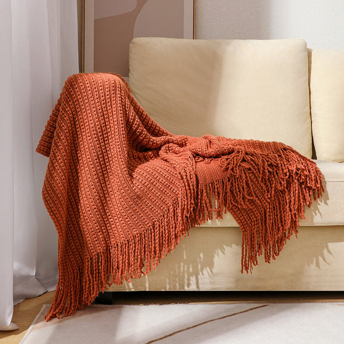 Cosycombe™ Textured Knit Throw with Fringe Trim, Soft and Machine Washable