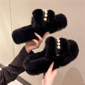 Cosycombe™ Fluffy Open-Toe Slippers with Elegant Pearl Detail