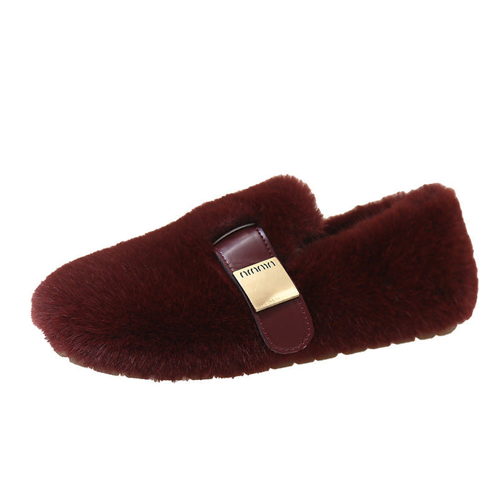 Cosycombe™ Women's Faux Fur Slippers with Buckle Detail and Padded Footbed