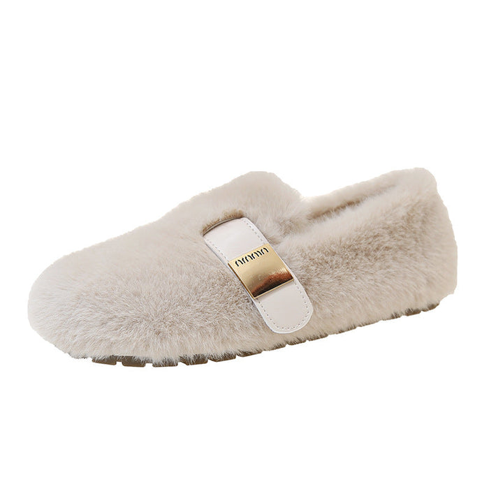 Cosycombe™ Women's Faux Fur Slippers with Buckle Detail and Padded Footbed