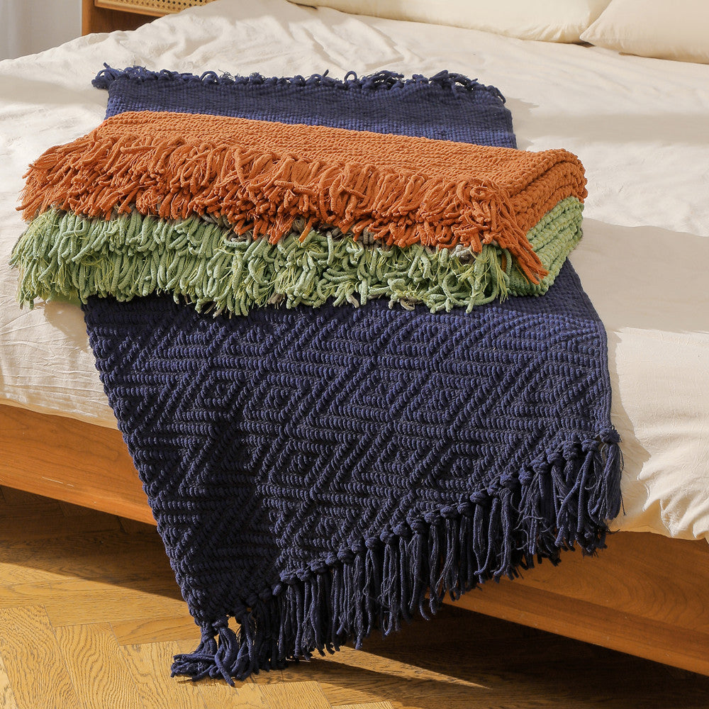 Cosycombe™ Handwoven Textured Throw Blanket with Fringed Edges