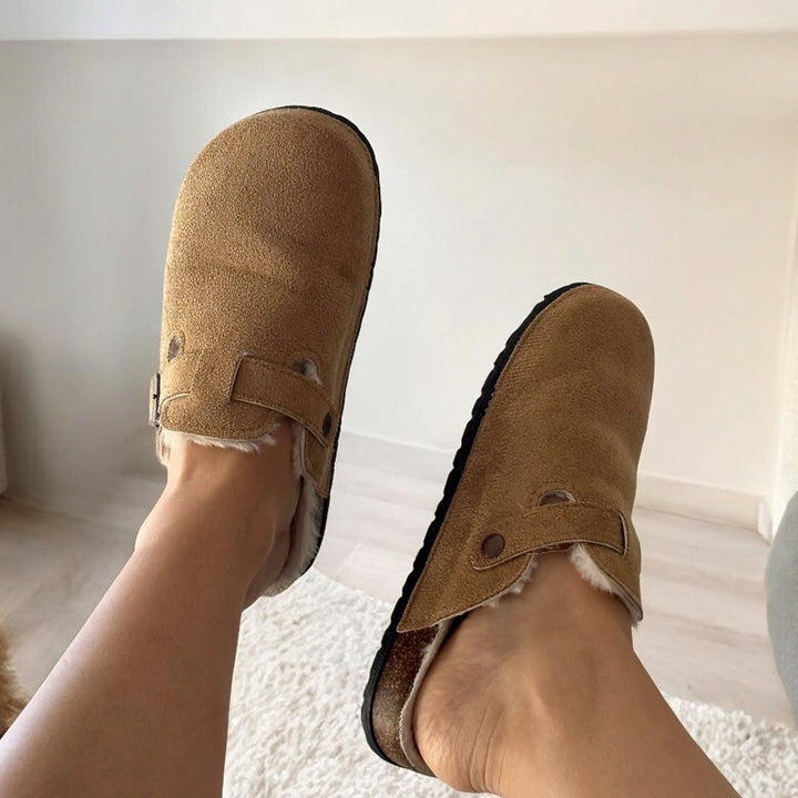 Cosycombe™ Suede Clogs with Faux Fur Lining and Cork Footbed