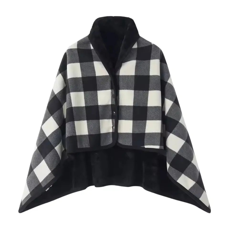 Cosycombe™ Wearable Check Blanket with Snaps – Poncho, Cape or Wrap