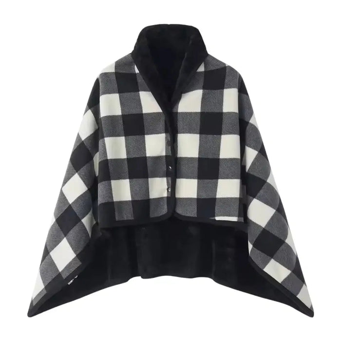 Cosycombe™ Wearable Check Blanket with Snaps – Poncho, Cape or Wrap