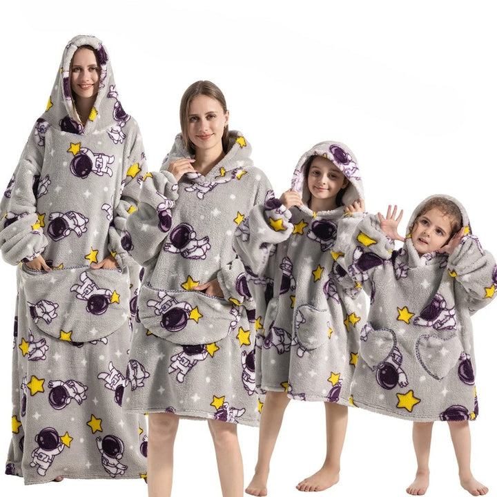 Cosycombe™ Oversized Hoodie Blanket with Pumpkin Print, Fleece and Flannel