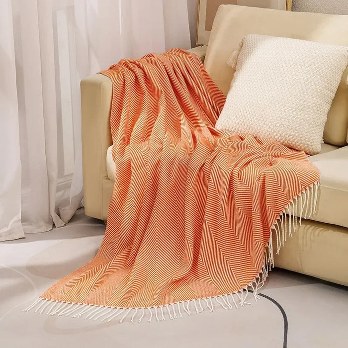 Cosycombe™ Striped Cotton Sofa Throw with Fringe, Light for All Seasons
