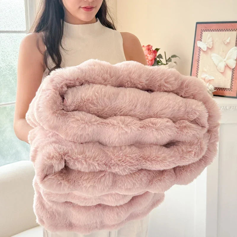 Cosycombe™ Double Layer Faux Rabbit Fur Blanket, Extra Thick and Plush