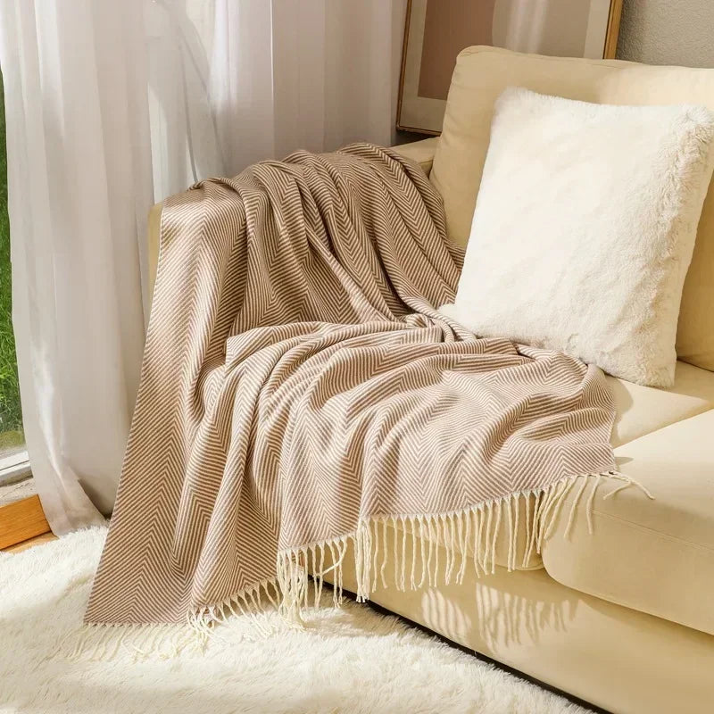 Cosycombe™ Striped Cotton Sofa Throw with Fringe, Light for All Seasons