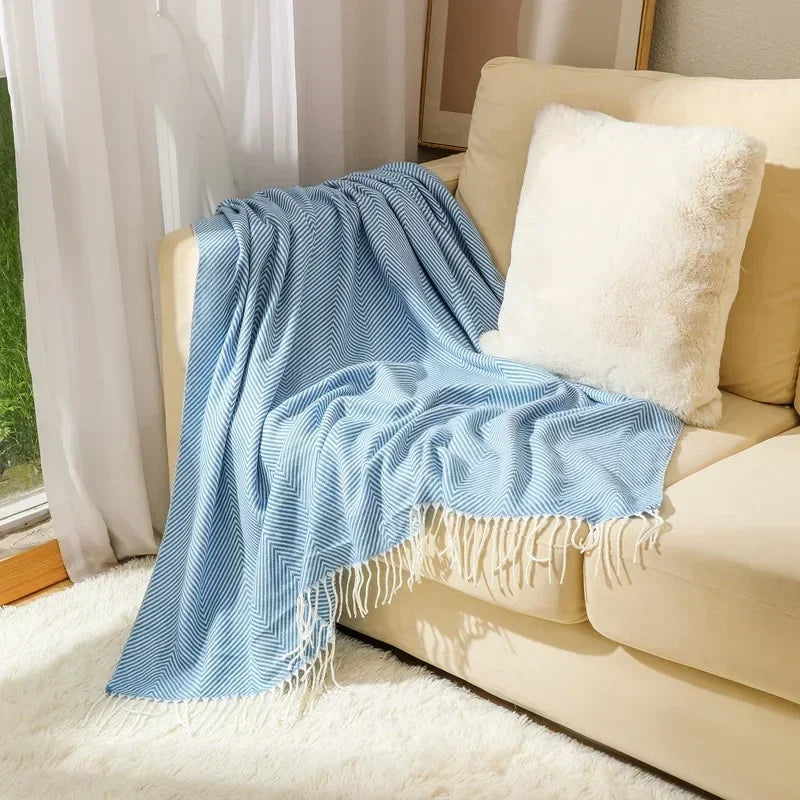 Cosycombe™ Striped Cotton Sofa Throw with Fringe, Light for All Seasons