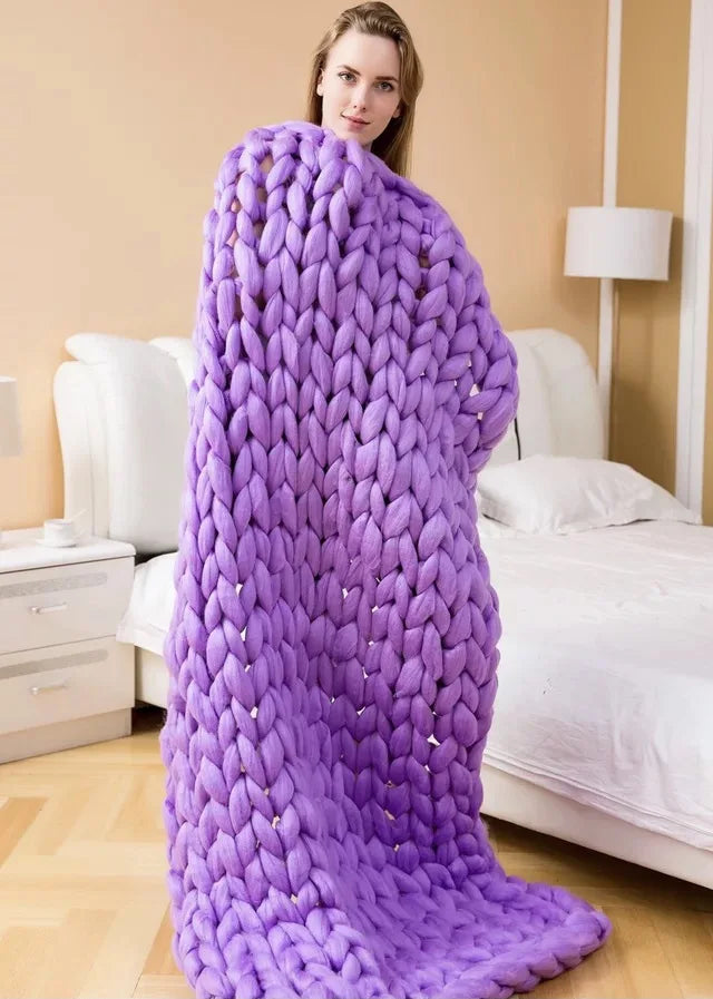 Cosycombe™ Chunky Knit Wool Throw for a Cosy Sofa and Bed