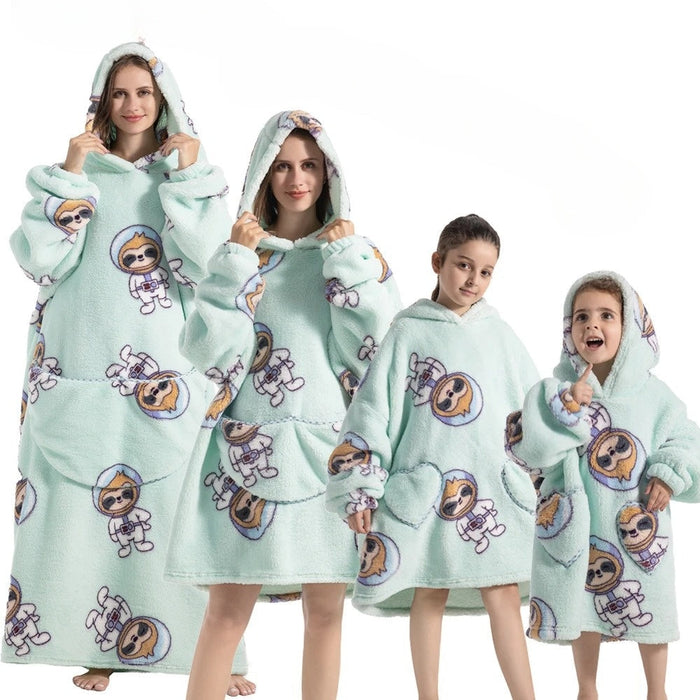 Cosycombe™ Oversized Hoodie Blanket with Pumpkin Print, Fleece and Flannel