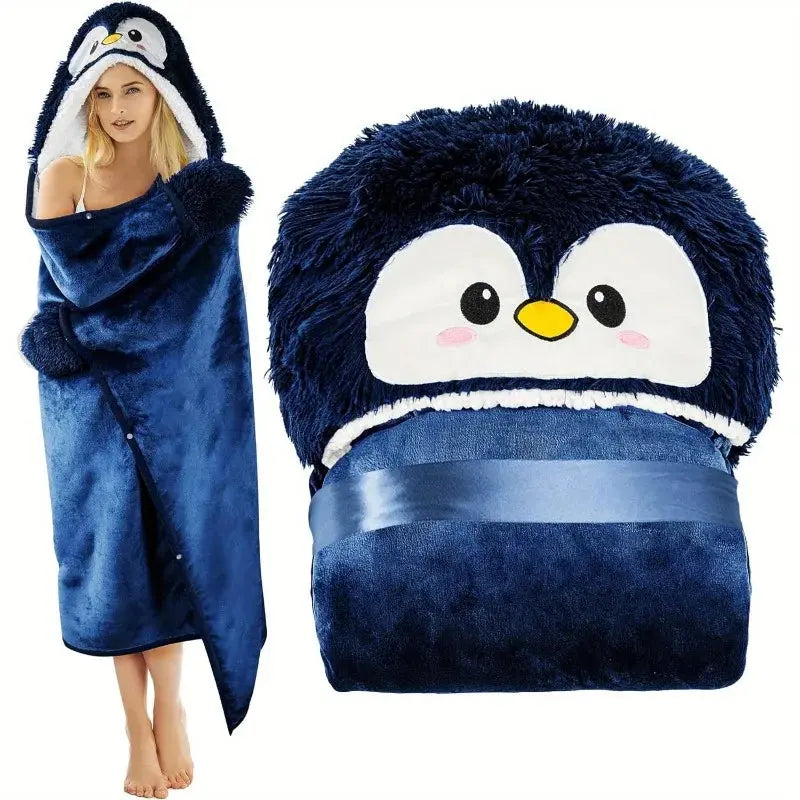 Cosycombe™ Penguin Wearable Blanket with Oversized Hood and Buttons