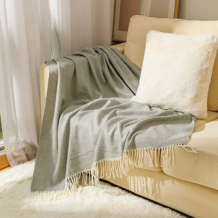 Cosycombe™ Striped Cotton Sofa Throw with Fringe, Light for All Seasons
