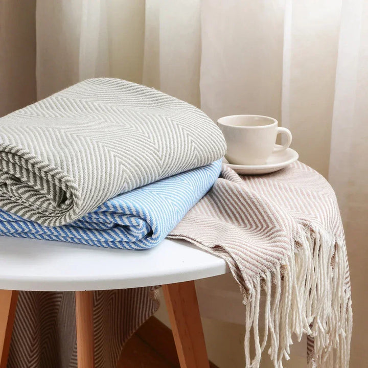 Cosycombe™ Striped Cotton Sofa Throw with Fringe, Light for All Seasons