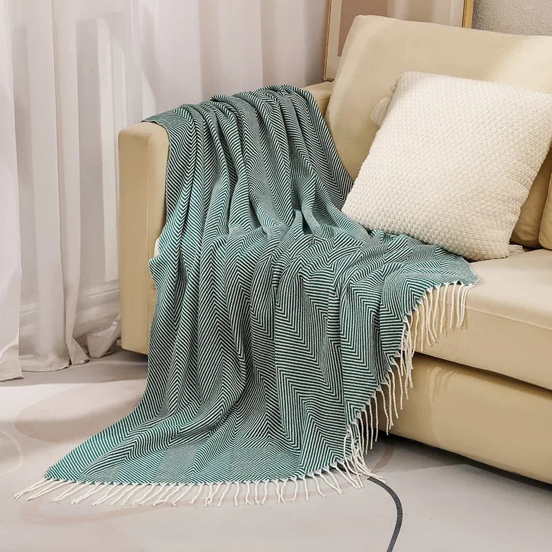 Cosycombe™ Striped Cotton Sofa Throw with Fringe, Light for All Seasons