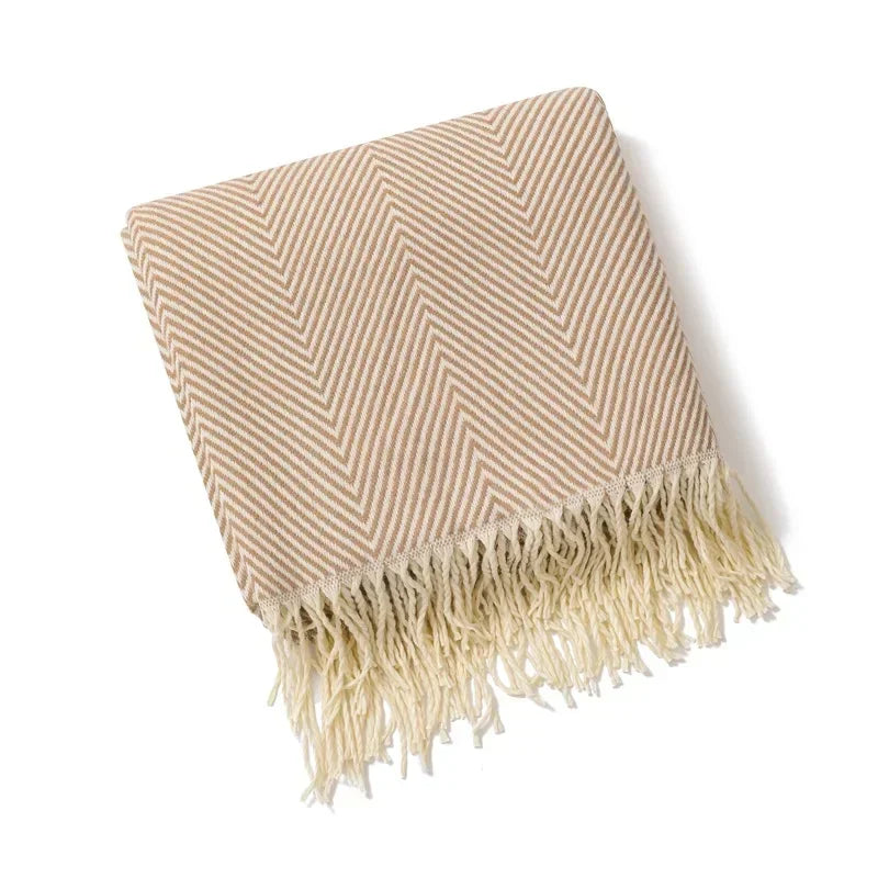 Cosycombe™ Striped Cotton Sofa Throw with Fringe, Light for All Seasons