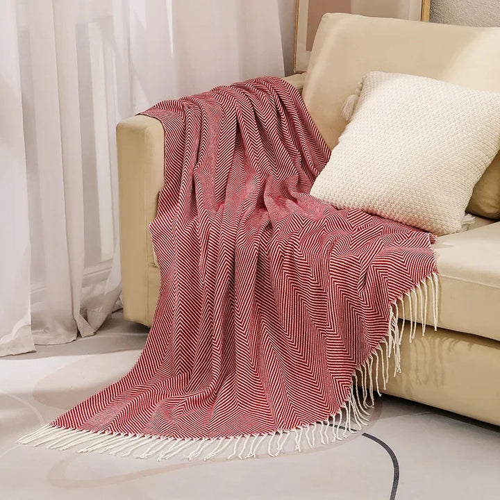 Cosycombe™ Striped Cotton Sofa Throw with Fringe, Light for All Seasons