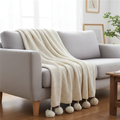 Cosycombe™ Scandi Waffle Knit Throw With Pom Pom Trim, Thick and Textured