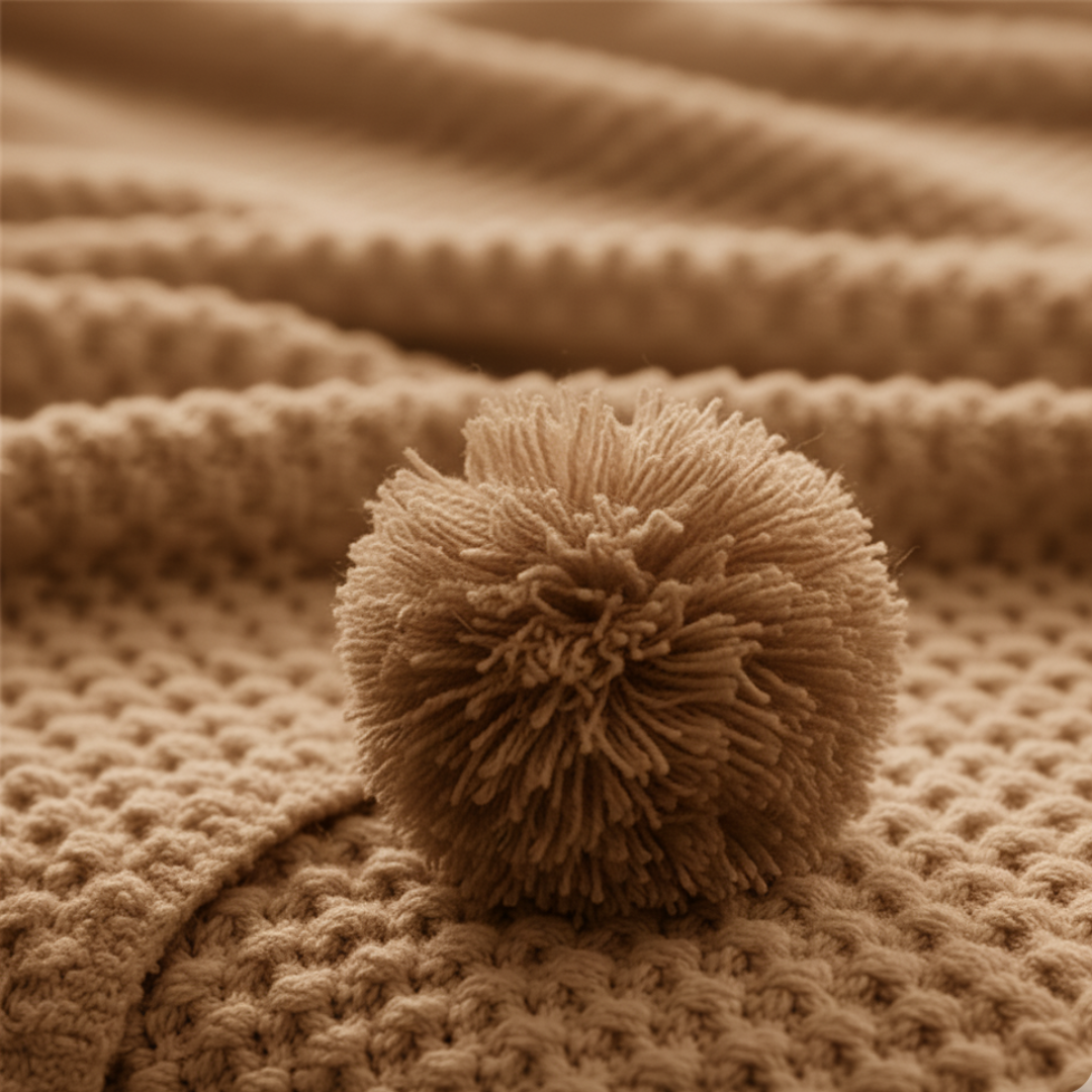 Cosycombe™ Scandi Waffle Knit Throw With Pom Pom Trim, Thick and Textured