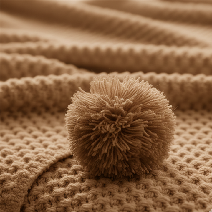 Cosycombe™ Scandi Waffle Knit Throw With Pom Pom Trim, Thick and Textured